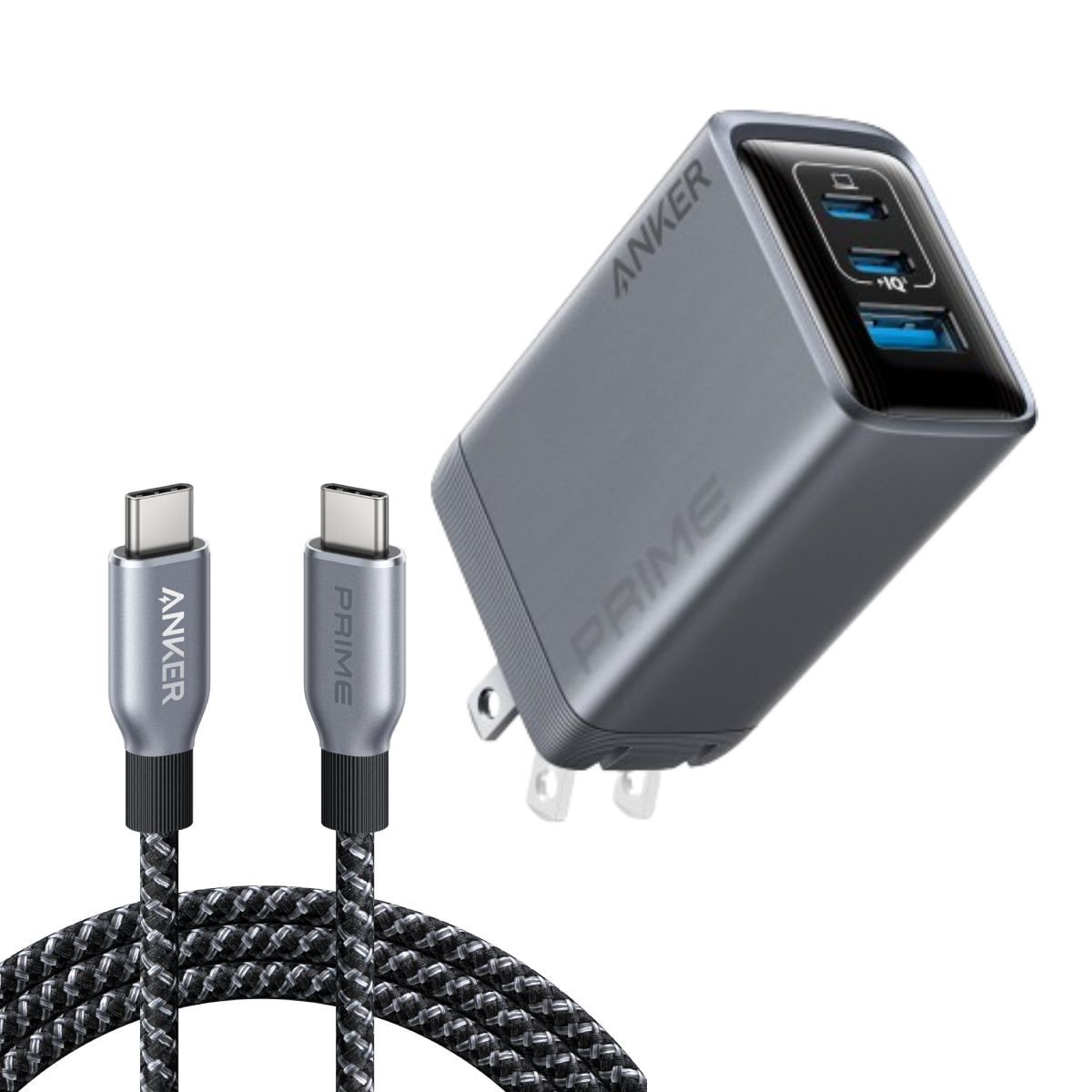 Anker Prime Charger (100W, 3 Ports, GaN) and  USB-C to USB-C Cable (240W, 6 ft)