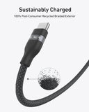 Anker cable with braided exterior for sustainability and recycled materials