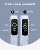 Anker power bank smart display with battery level and remaining usage time.
