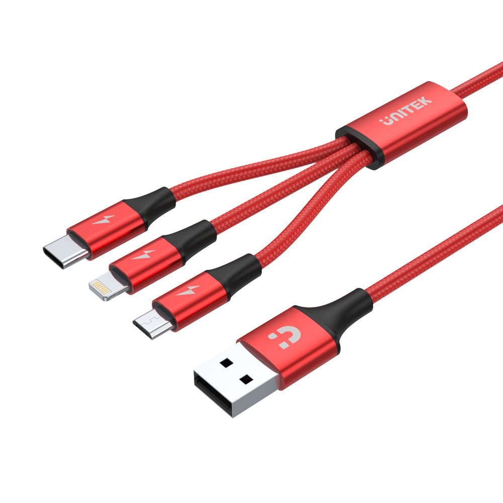 3-in-1 USB-A to USB-C / Micro USB / Lightning Multi Charging Cable (Red Edition)