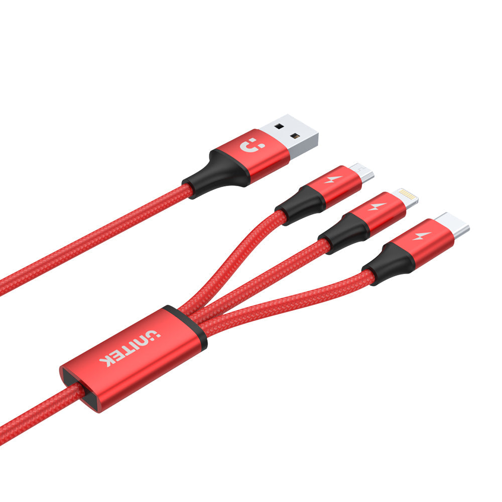 3-in-1 USB-A to USB-C / Micro USB / Lightning Multi Charging Cable (Red Edition)