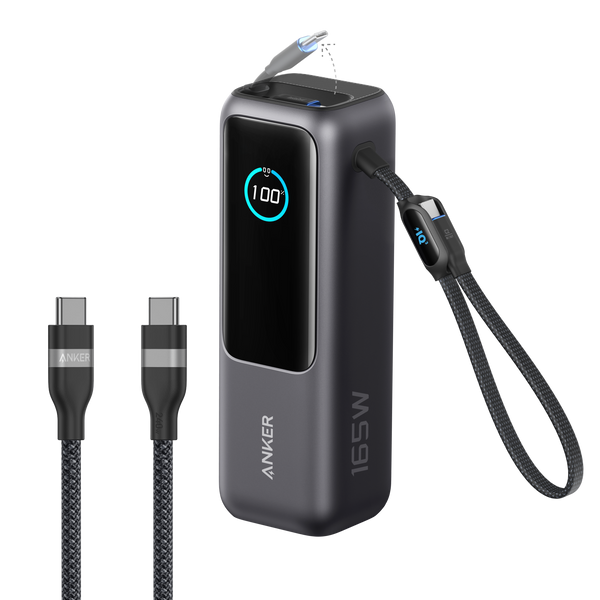 Bundle kit: Anker Laptop Power Bank (25K, 165W, Built-In and Retractable Cables) and Anker USB-C to USB-C Cable (6 ft, 240W, Upcycled-Braided)