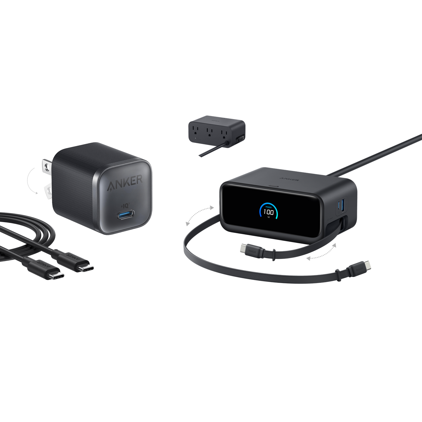 Anker Nano Charging Station (7-in-1, 100W) and Anker Nano Charger (45W) with Cable