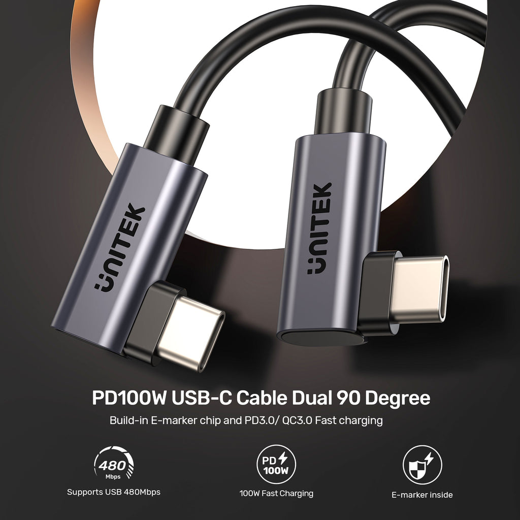 PD 100W USB-C Cable Dual 90 Degree