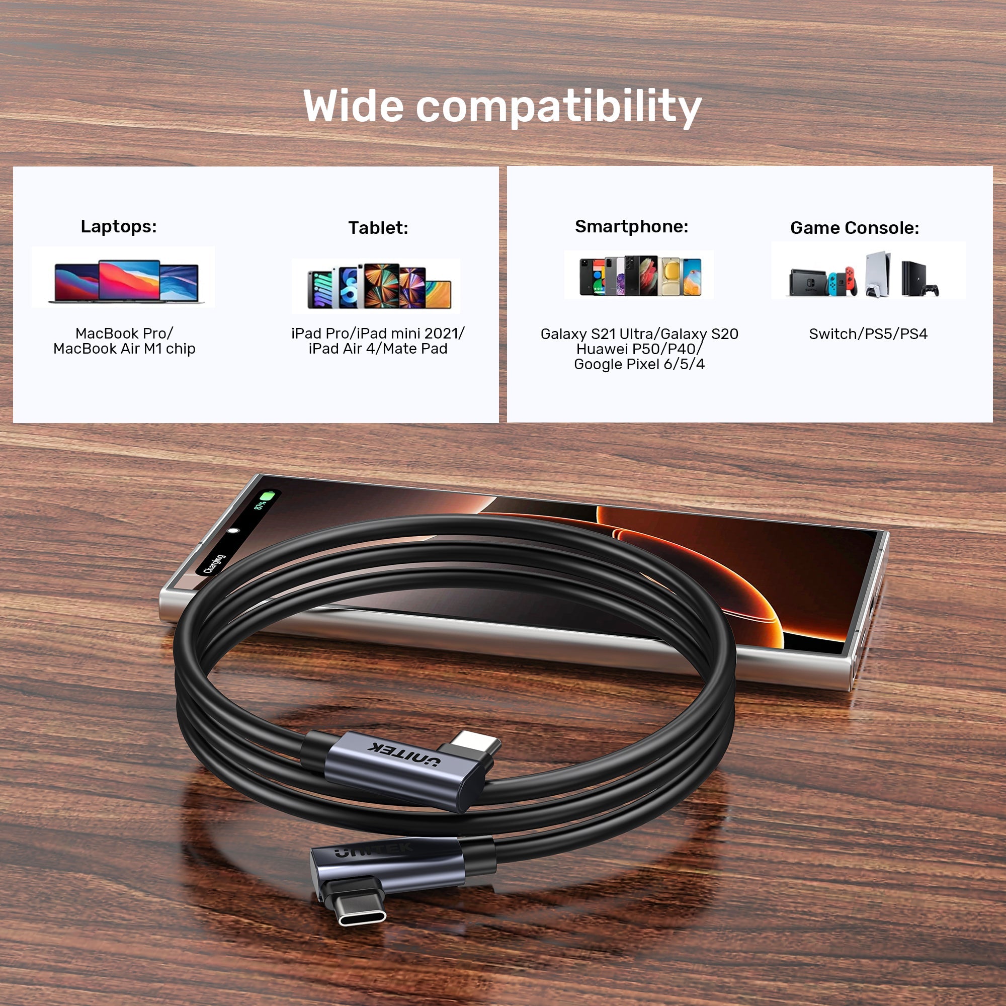 PD 100W USB-C Cable Dual 90 Degree