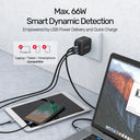 TRAVEL TRI GaN 3 Ports 66W Charger with USB PD and QC 3.0 in Black (Travel Charger)