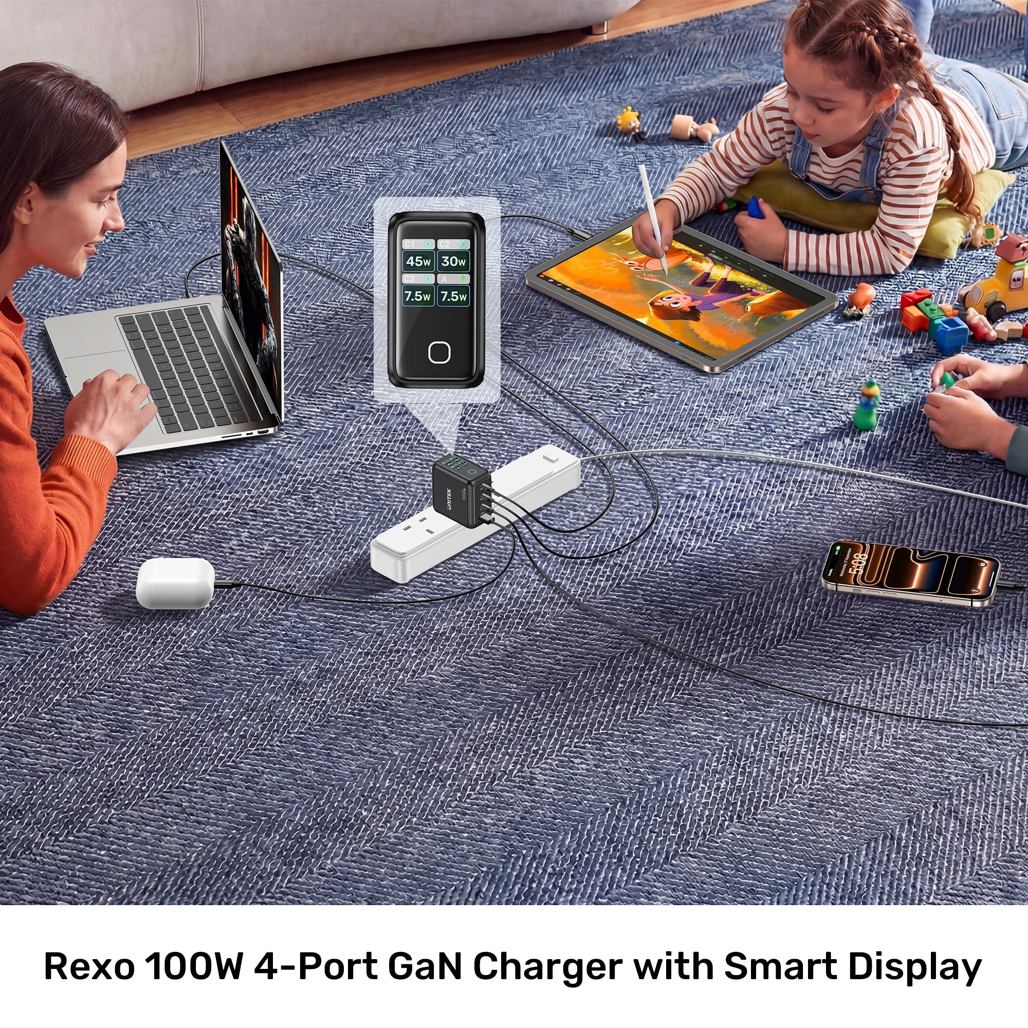 Rexo 100W 4-Port GaN Charger with Smart Display