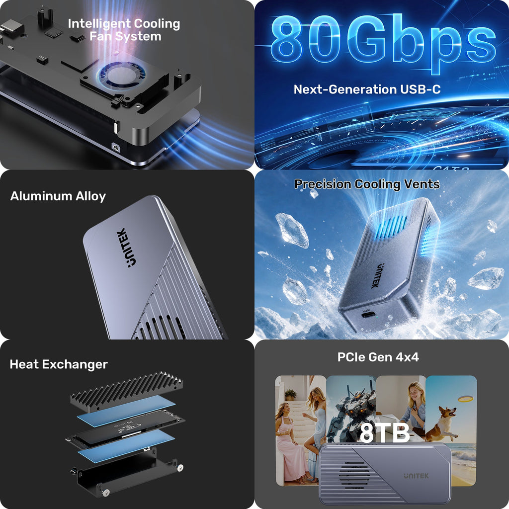 SolidForceReefer TurboCool+ 80Gbps M.2 SSD Enclosure with Intelligent Cooling Fan System