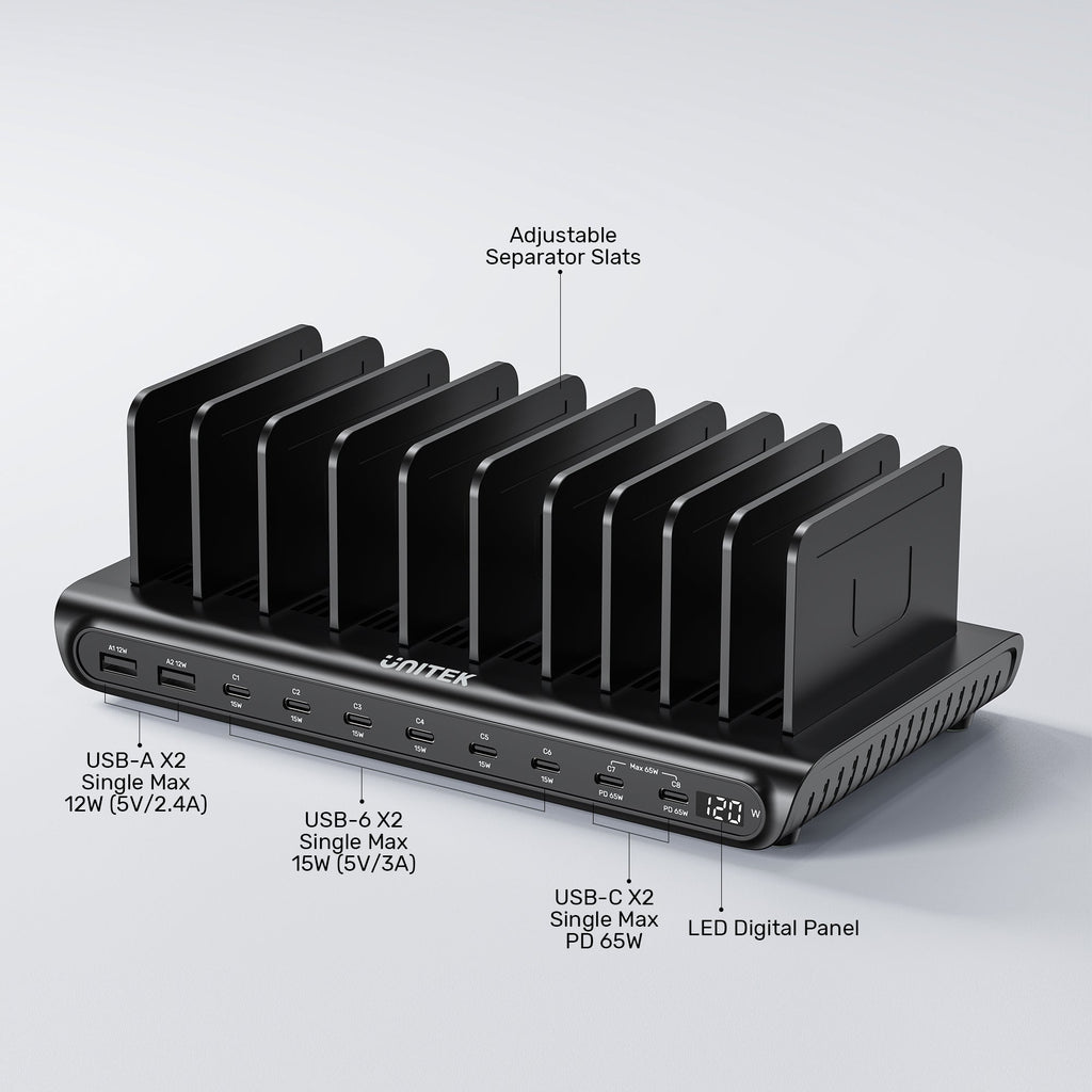 uCharge 120W 10-Port USB Smart Charging Station