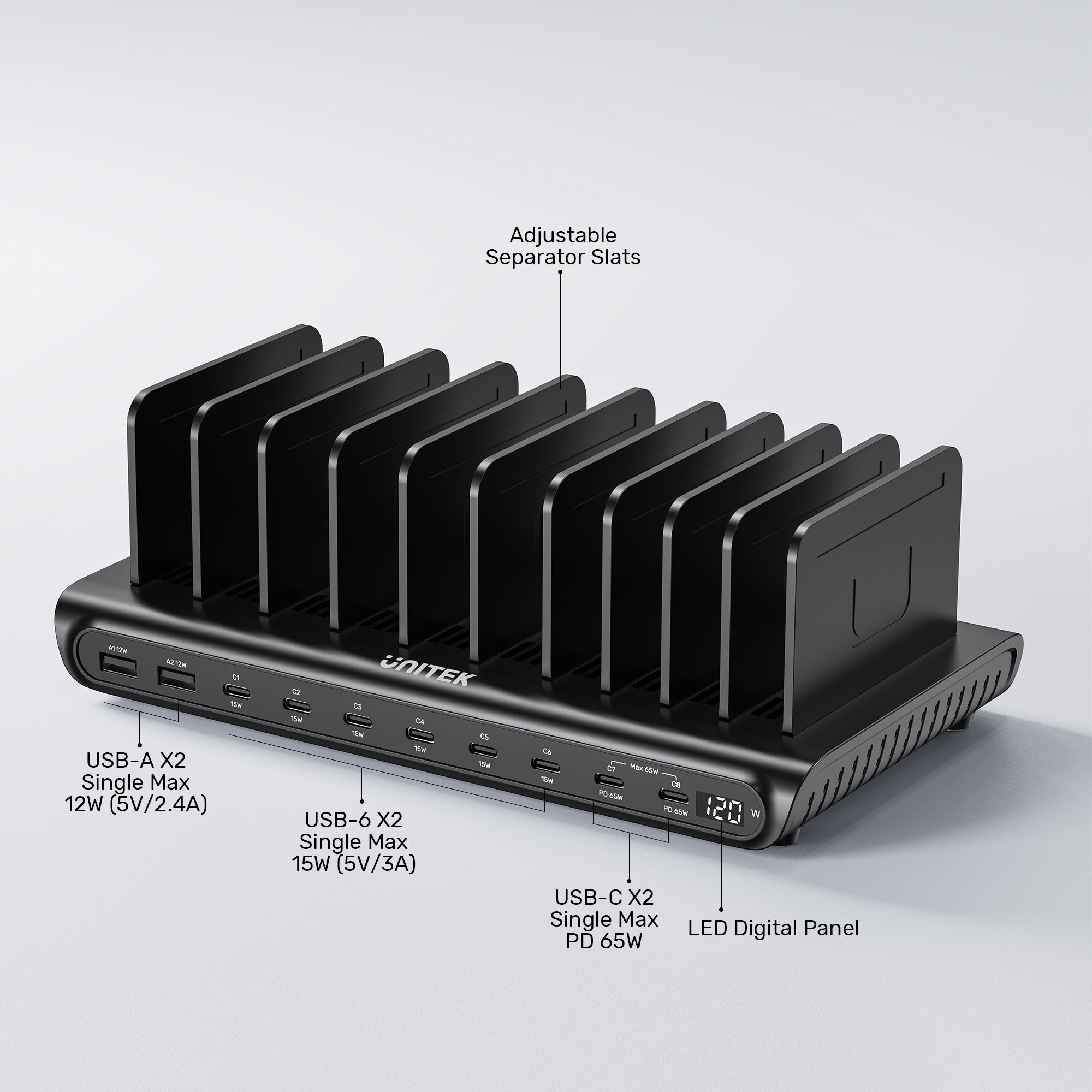uCharge 120W 10-Port USB Smart Charging Station