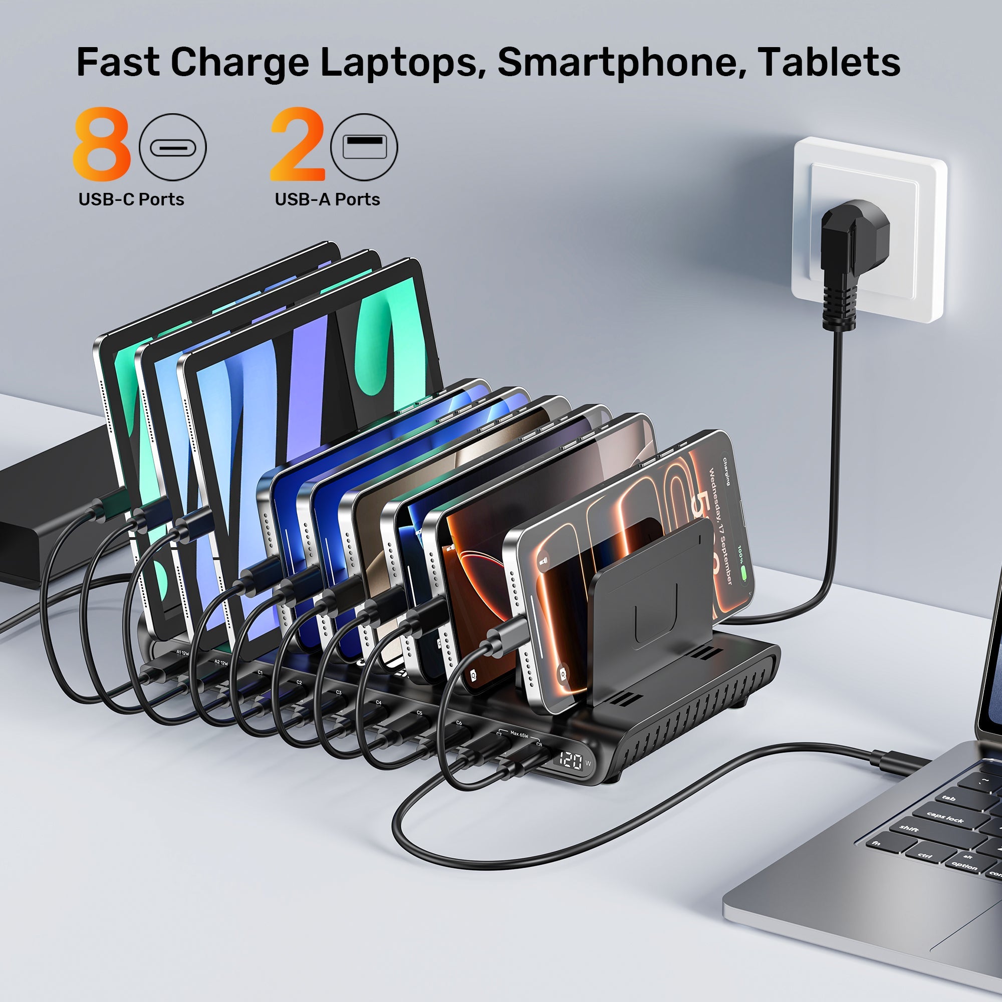 uCharge 120W 10-Port USB Smart Charging Station