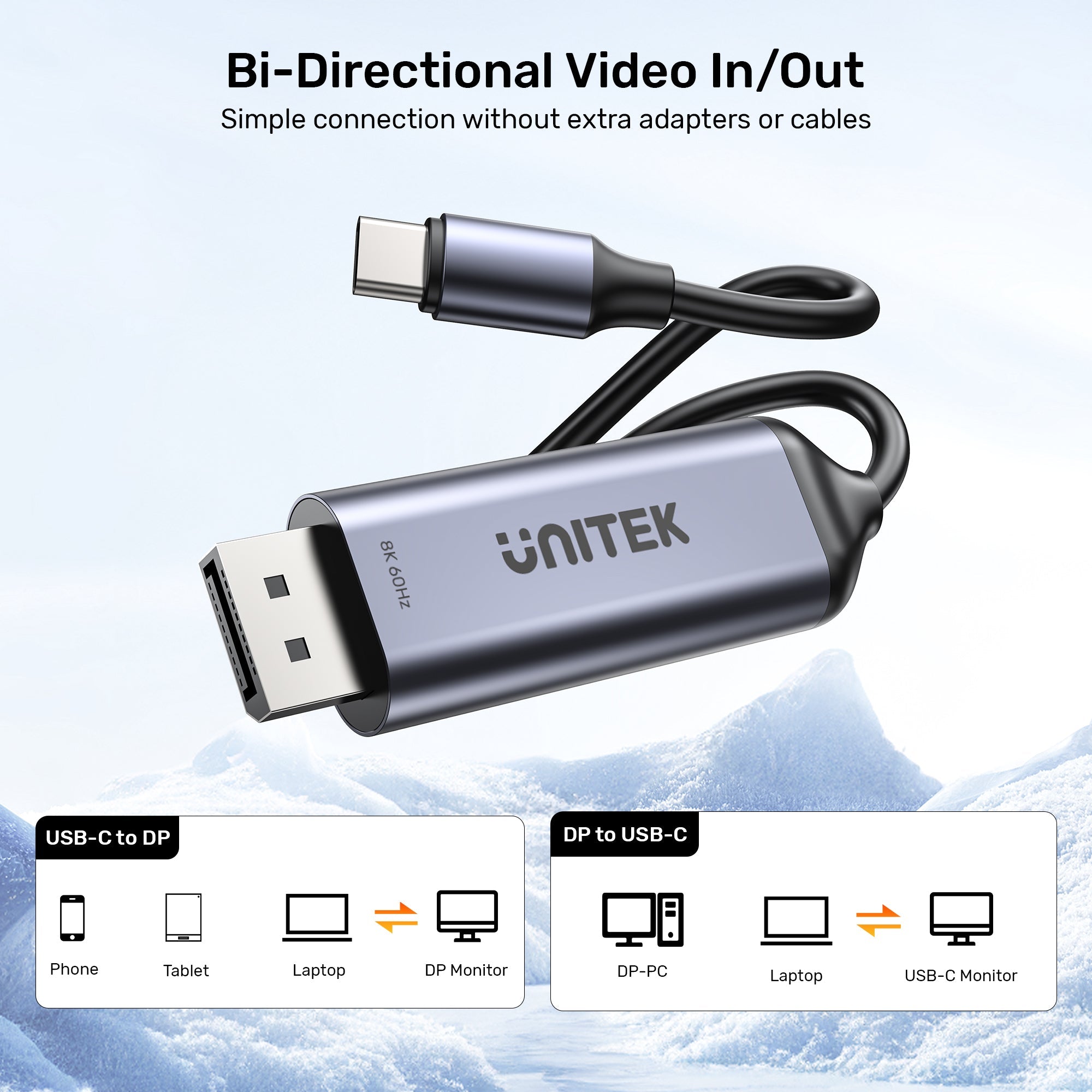 8K USB-C to DisplayPort Bi-Directional Cable