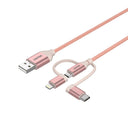 3-in-1 USB 2.0 to Micro USB Multi Charging Cable with USB-C/ Lightning Adapter in Rose Gold