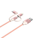 3-in-1 USB 2.0 to Micro USB Multi Charging Cable with USB-C/ Lightning Adapter in Rose Gold